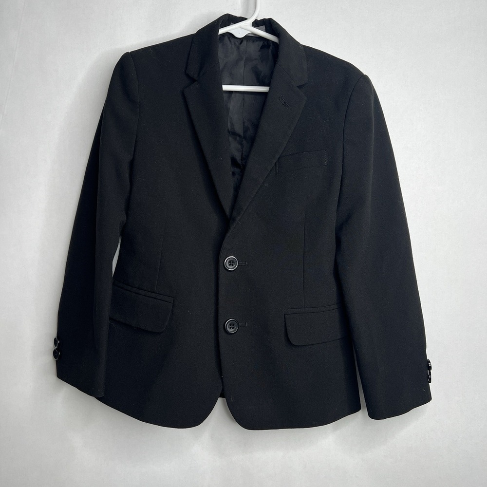 Van Heusen Blazer Kids Size 6 Black Hook Loop Closure 2 Button Suit Jacket